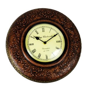 Antikcart Floral Artwork Copper Finish Vintage Wall CLock