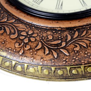 Antikcart Floral Artwork Copper Finish Vintage Wall CLock CLOSE view