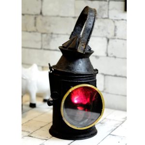 Antikcart Old Vintage Authentic Indain Railway Signal Lamp RED