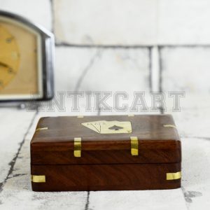 Antikcart Brass Inlay Artwork Wooden Playing Card Storage Box