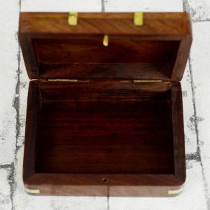 Antikcart Brass Inlay Artwork Wooden Playing Card Storage Box OPEN VIEW