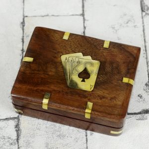 Antikcart Brass Inlay Artwork Wooden Playing Card Storage Box TOP VIEW 1
