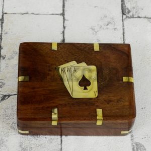 Antikcart Brass Inlay Artwork Wooden Playing Card Storage Box TOP VIEW