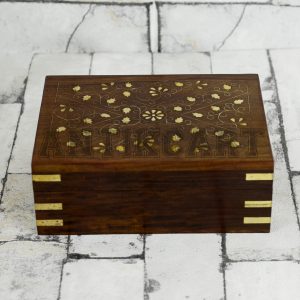 Antikcart Brass Inlay Floral Artwork Sheesham Wood Ornament Box main view