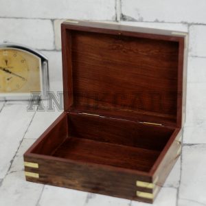 Antikcart Brass Inlay Floral Artwork Sheesham Wood Ornament Box open view