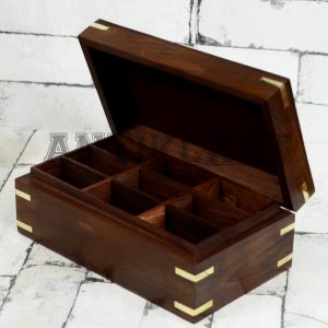 Antikcart Handcarved Wooden Spice Storage Box open