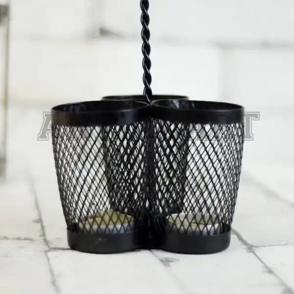 Antikcart Metal Handcrafter 3 Container Hanging Candle Holder close view