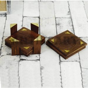 Antikcart Wooden Tea Coaster Set with Brass Artwork view