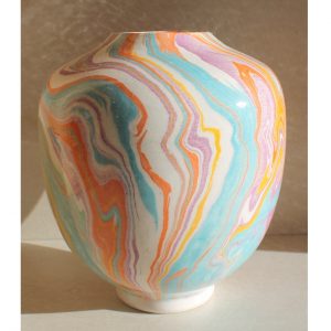 Antikcart 'Ayse' Marbled Ebru Modern Ceramic Vase - 14cm