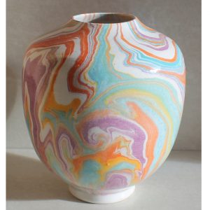 Antikcart 'Ayse' Marbled Ebru Modern Ceramic Vase - 14cm