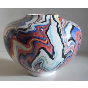 Antikcart 'Bahar' Marbled Ebru Ceramic Modern Vase - 12cm