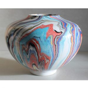 Antikcart 'Bahar' Marbled Ebru Ceramic Modern Vase - 12cm