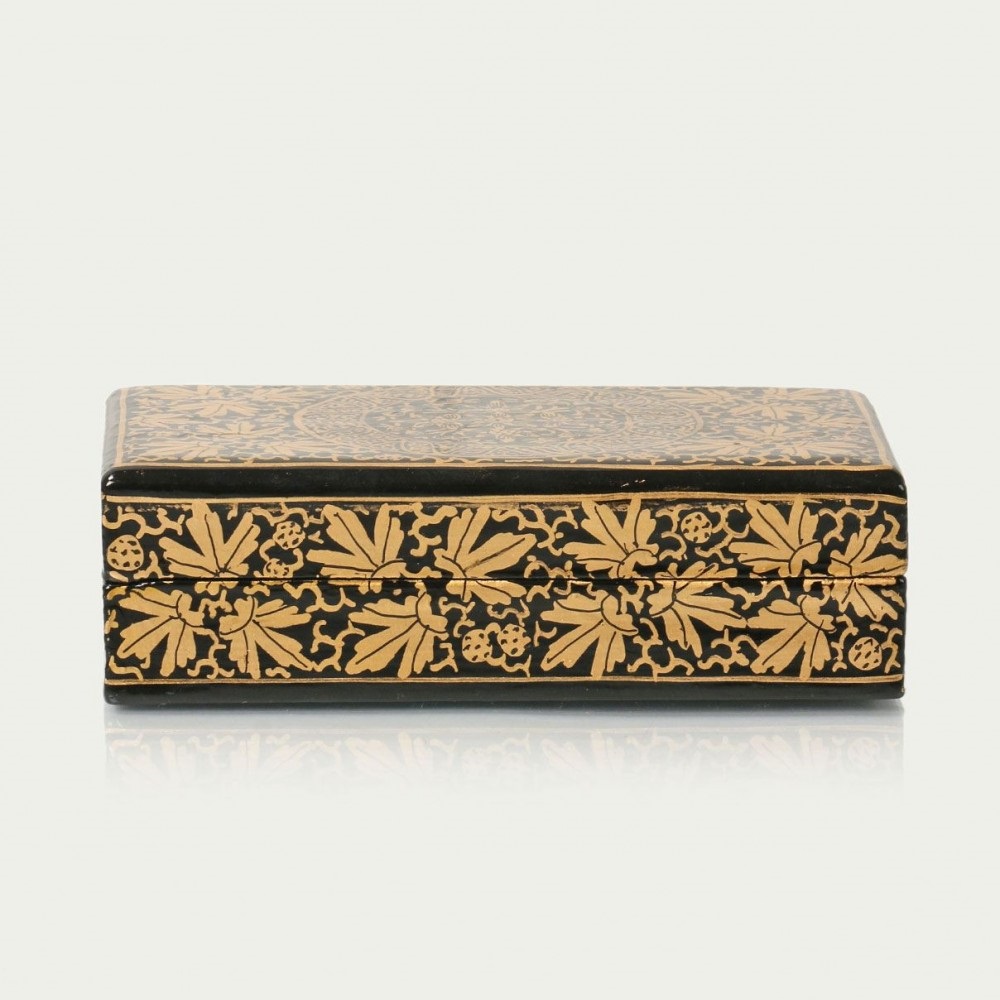 Black And Gold Artwork Papier Mache Gift Box Antikcart Antikcart Black And Gold Artwork Paper Mache Gift Box Side Views