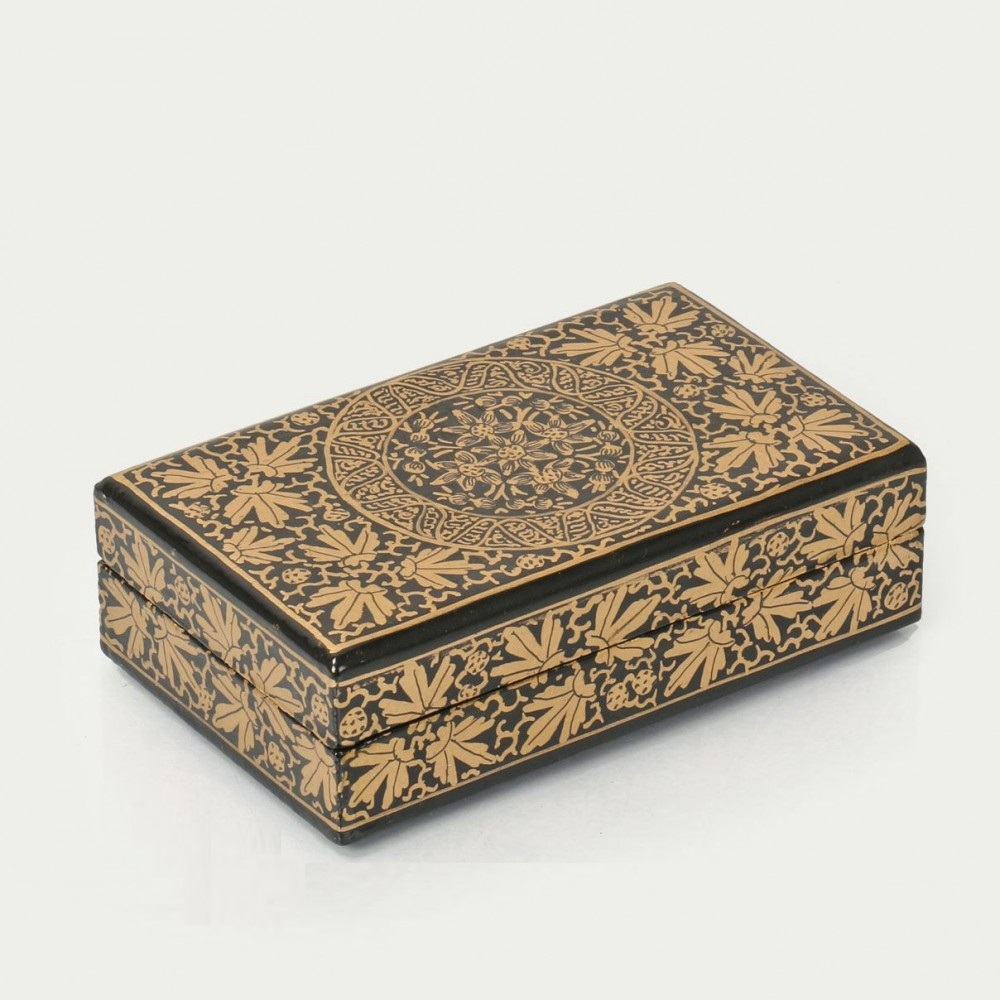 Black And Gold Artwork Papier Mache Gift Box Antikcart Antikcart Black And Gold Artwork Paper Mache Gift Box Top Views