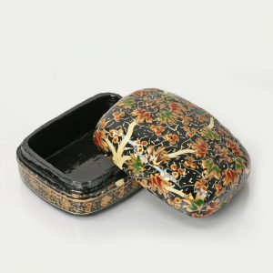 Antikcart Black Floral Handmade Artwork Paper Mache Trinket Box