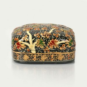 Antikcart Black Floral Handmade Artwork Paper Mache Trinket Box