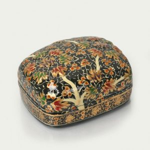 Antikcart Black Floral Handmade Artwork Paper Mache Trinket Box