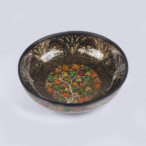 Antikcart Black Gold Floral Pattern Painted Papier Mache Bowl