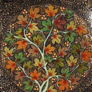 Antikcart Black Gold Floral Pattern Painted Paper Mache Bowl
