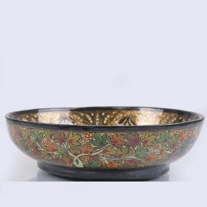 Antikcart Black Gold Floral Pattern Painted Paper Mache Bowl