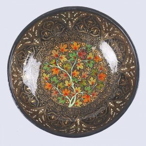 Antikcart Black Gold Floral Pattern Painted Paper Mache Bowl