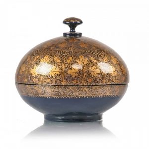 Antikcart Black Gold Handmade Artwork Papier Mache Powder Box