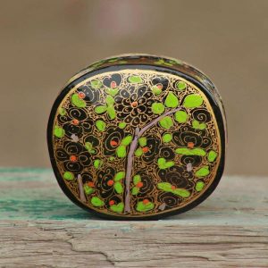 Antikcart Black Green Tree Floral Artwork Paper Mache Pin Box