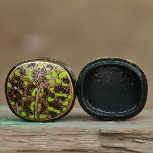 Antikcart Black Green Tree Floral Artwork Paper Mache Pin Box