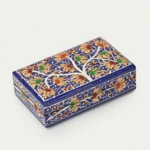 Antikcart Blue Chinar Artwork Handmade Paper Mache Gift Box