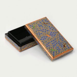 Antikcart Blue Floret Five Fowl Handmade Paper Mache Flat Box