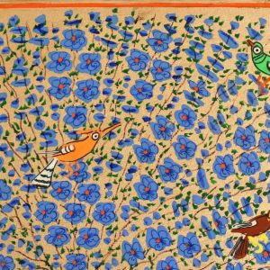 Antikcart Blue Floret Five Fowl Handmade Paper Mache Flat Box