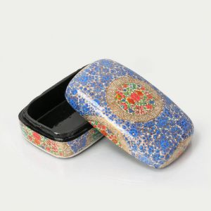 Antikcart Blue Floret Handmade Papier Mache Flat Box
