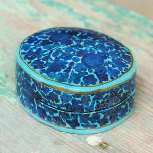 Antikcart Blue Flower Handmade Paper Mache Pin Storage Box