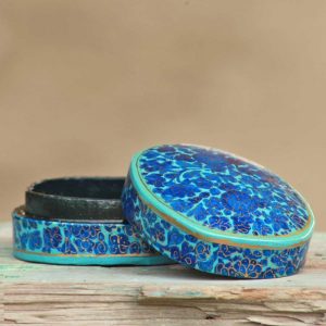 Antikcart Blue Flower Handmade Paper Mache Pin Storage Box
