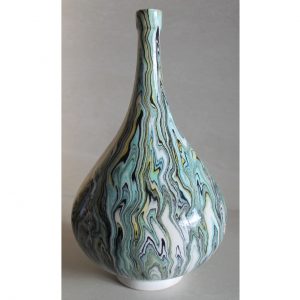 Antikcart Ceramic 'Canli' Marbled Ebru Modern Vase - 26cm