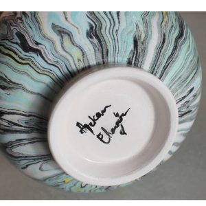 Antikcart Ceramic 'Canli' Marbled Ebru Modern Vase - 26cm