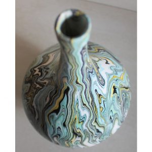 Antikcart Ceramic 'Canli' Marbled Ebru Modern Vase - 26cm