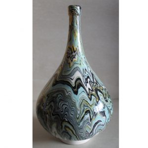 Antikcart Ceramic 'Canli' Marbled Ebru Modern Vase - 26cm - view