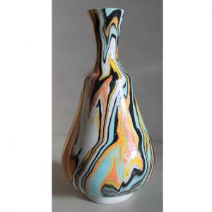 Antikcart 'Danji' Marbled Ebru Ceramic Modern Vase - 21cm