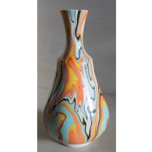 Antikcart 'Danji' Marbled Ebru Ceramic Modern Vase - 21cm