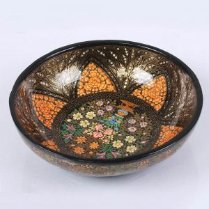 Antikcart Handmade Black Gold Chinar Artwork Paper Mache Bowl