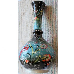 Antikcart Handpainted Blue Kabartma 'tear catcher' Ceramic Decor Vase Full view