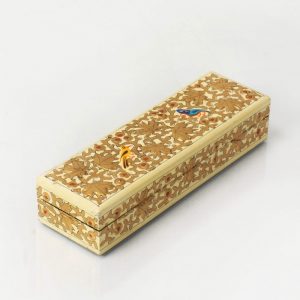 Antikcart Handworked Beige Twin Sparrow Paper Mache Pencil Box view