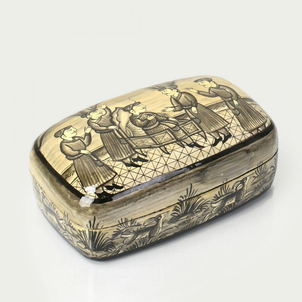 Antikcart Mughal Darbar Artwork Handmade Paper Mache Storage Box