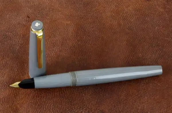 Vintage swan lever filler fountain pen - blue grey Golden M nib - Image 2