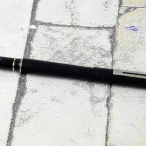 vintage-sheaffer-targa-fountain-pen-black-barrel-steel-Medium-nib-australia-white-dot