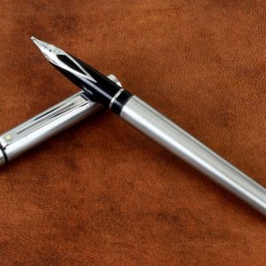 vintage-sheaffer-targa-fountain-pen-brushed-barrel-Fude-steel-nib-aust