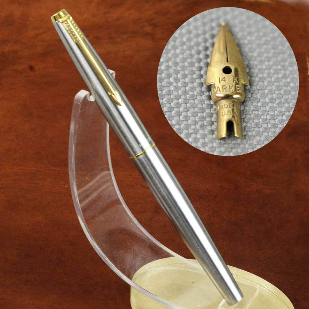 Parker 45 flighter grey section fountain pen metal body with 14K gold nib
