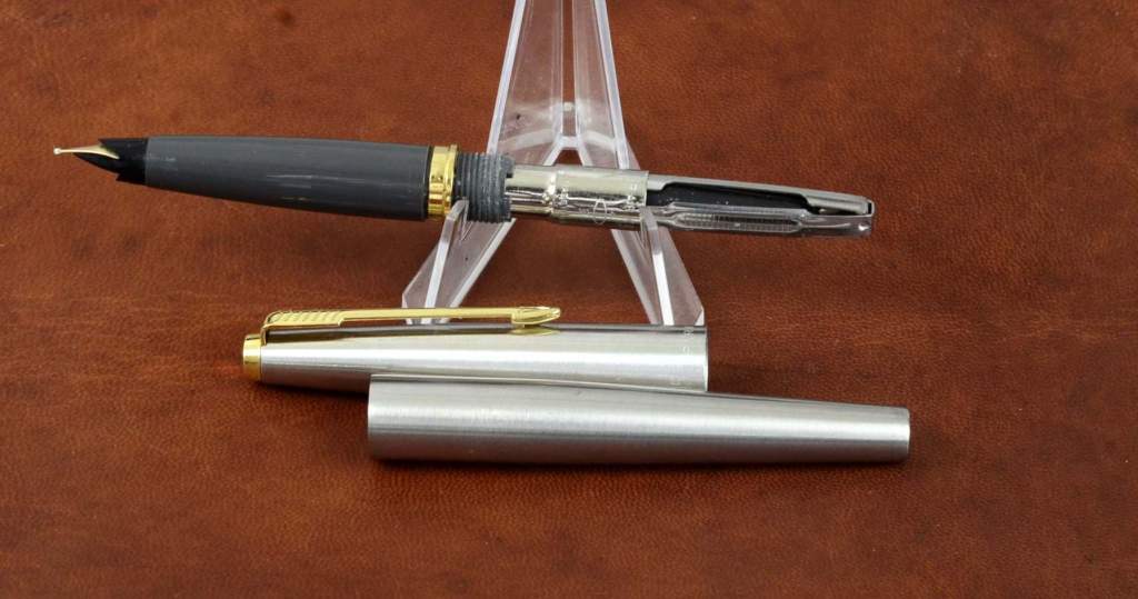 Parker 45 flighter grey section fountain pen metal body with 14K gold nib