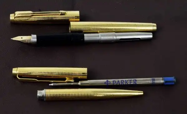 Vintage parker 75 Insignia 14K gold filled fountain pen and ballpoint set with 14K M nib - NOS unused - Image 3